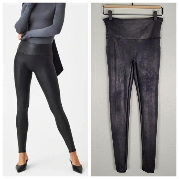 Spanx Faux Leather Leggings Shaping Black Size M - Picture 1 of 14